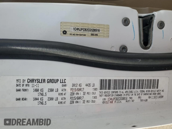 2012 Jeep Patriot Limited с VIN 1C4NJPCB2CD538916, выставлен на аукционе Copart как лот 75546324 с пробегом 137 430 миль миль и Чистый • Clean title. История ставок и продаж доступна на DreamBid. Изображение 14.