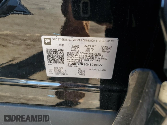 2022 Chevrolet Blazer RS with VIN 3GNKBKRS0NS219177, listed as a Copart auction lot 71610744 with 23,116 mi miles and Salvage title. Bid and sale history available at DreamBid. Image 13.
