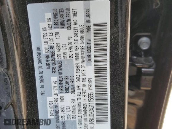 2025 Mazda CX-70 with VIN JM3KJDHD4S1115855, listed as a Copart auction lot 60230865 with 5,899 mi miles and Salvage title. Bid and sale history available at DreamBid. Image 13.