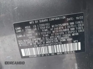 2023 Subaru Outback Limited с VIN 4S4BTANCXP3124726, выставлен на аукционе IAAI как лот 42178787 с пробегом 63 313 миль миль и . История ставок и продаж доступна на DreamBid. Изображение 9.