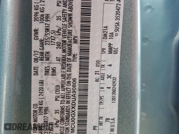 2013 Ford Escape SE with VIN 1FMCU0GXXDUA90806, listed as a Copart auction lot 72814224 with 136,543 mi miles and Salvage title. Bid and sale history available at DreamBid. Image 14.