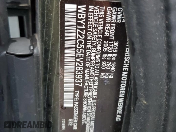 2014 BMW i3 with VIN WBY1Z2C55EV283937, listed as a Copart auction lot 62483935 with Not provided miles and Clean title. Bid and sale history available at DreamBid. Image 13.