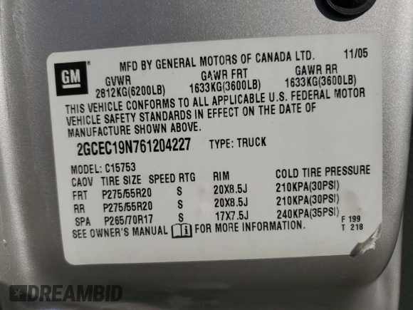 2006 Chevrolet Silverado SS z VIN 2GCEC19N761204227, wystawiony jako Copart lot #78688944 z przebiegiem 92 400 mil mil oraz Szkody całkowita. Historia ofert i sprzedaży dostępna na DreamBid. Obrazek 15.