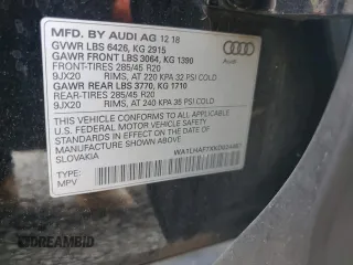 2019 Audi Q7 Premium Plus with VIN WA1LHAF7XKD024487, listed as a Copart auction lot 58400285 with 74,156 mi miles and Salvage title. Bid and sale history available at DreamBid. Image 13.