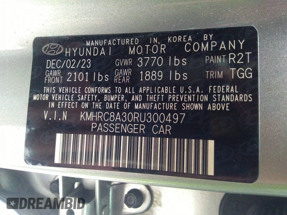 2024 Hyundai Venue Limited with VIN KMHRC8A30RU300497, listed as a IAAI auction lot 41732907 with 8,104 mi miles and . Bid and sale history available at DreamBid. Image 9.