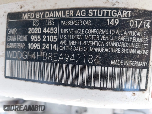 2014 Mercedes-Benz C 250 Sport with VIN WDDGF4HB8EA942184, listed as a IAAI auction lot 41322583 with Not Provided miles and . Bid and sale history available at carsss.com. Image 9.