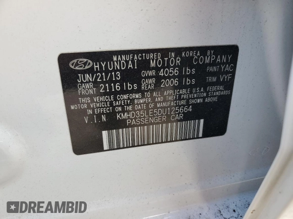 2013 Hyundai Elantra GT with VIN KMHD35LE5DU125664, listed as a Copart auction lot 76659154 with 0 mi miles and Non Repairable. Bid and sale history available at carsss.com. Image 12.