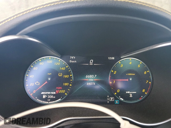 2020 Mercedes-Benz C 63 AMG with VIN 55SWF8GB7LU330754, listed as a Copart auction lot 75277924 with 64,076 mi miles and Salvage title. Bid and sale history available at DreamBid. Image 9.