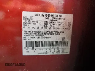 2013 Ford Explorer with VIN 1FM5K7B85DGB45989, listed as a Copart auction lot 56800695 with 187,689 mi miles and Salvage title. Bid and sale history available at DreamBid. Image 13.