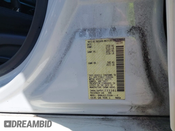 2015 Nissan Altima SV z VIN 1N4AL3AP9FC233381, wystawiony jako IAAI lot #42053865 z przebiegiem 176 593 mil mil oraz . Historia ofert i sprzedaży dostępna na DreamBid. Obrazek 9.
