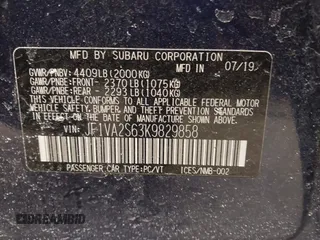 2019 Subaru WRX STI with VIN JF1VA2S63K9829858, listed as a IAAI auction lot 41400144 with 36,405 mi miles. Bid and sale history available at carsss.com. Image 9.