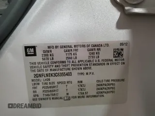 2012 Chevrolet Equinox LT w/2LT with VIN 2GNFLNEK3C6355403, listed as a Copart auction lot 48184455 with 183,086 mi miles and Salvage Title. Bid and sale history available at carsss.com. Image 14.
