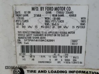 2009 Ford F-150 XL with VIN 1FTPW14VX9KC62991, listed as a Copart auction lot 53852875 with Not Provided miles and Salvage Title. Bid and sale history available at DreamBid. Image 12.