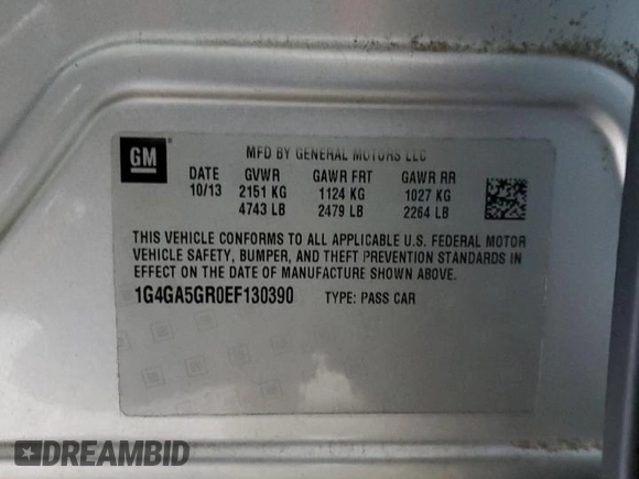 2014 Buick LaCrosse with VIN 1G4GA5GR0EF130390, listed as a Copart auction lot 85294504 with 94,021 mi miles and Salvage title. Bid and sale history available at DreamBid. Image 12.