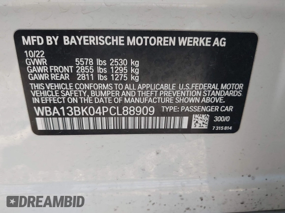 2023 BMW 5 Series M550i xDrive with VIN WBA13BK04PCL88909, listed as a IAAI auction lot 42045994 with 27,729 mi miles and . Bid and sale history available at DreamBid. Image 9.