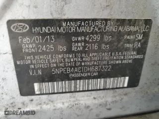 2013 Hyundai Sonata GLS with VIN 5NPEB4AC1DH687322, listed as a Copart auction lot 70328244 with 0 mi miles and Salvage Title. Bid and sale history available at carsss.com. Image 12.