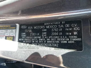 2019 Kia Forte S with VIN 3KPF34AD2KE067042, listed as a IAAI auction lot 41872177 with 96,992 mi miles. Bid and sale history available at carsss.com. Image 9.