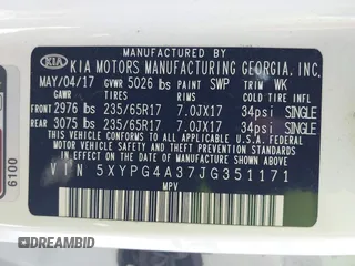 2018 Kia Sorento LX with VIN 5XYPG4A37JG351171, listed as a IAAI auction lot 41748189 with 85,000 mi miles. Bid and sale history available at carsss.com. Image 9.