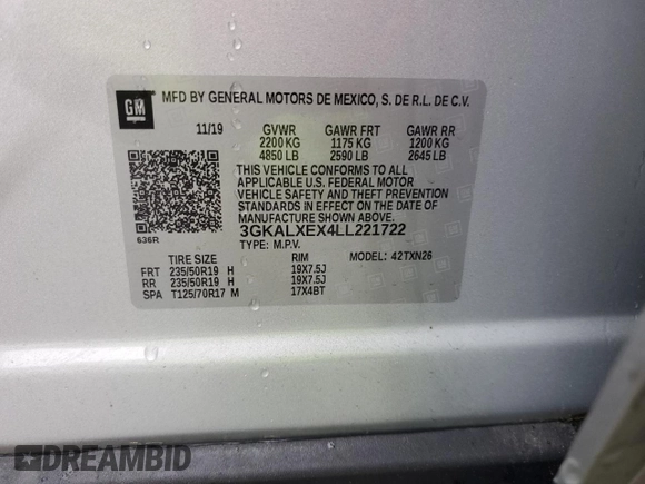 2020 GMC Terrain Denali с VIN 3GKALXEX4LL221722, выставлен на аукционе Copart как лот 56783615 с пробегом 50 708 миль миль и Списание • Salvage title. История ставок и продаж доступна на DreamBid. Изображение 13.