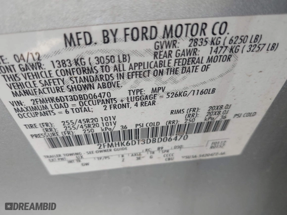 2013 Ford Flex Limited w/EcoBoost with VIN 2FMHK6DT3DBD06470, listed as a IAAI auction lot 41741455 with 157,831 mi miles. Bid and sale history available at carsss.com. Image 9.