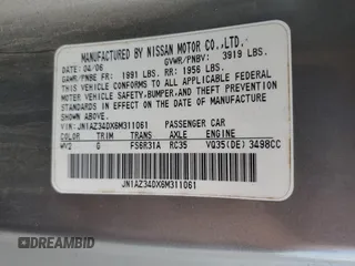 2006 Nissan 350Z with VIN JN1AZ34DX6M311061, listed as a Copart auction lot 50925715 with Not provided miles and Salvage title. Bid and sale history available at DreamBid. Image 14.