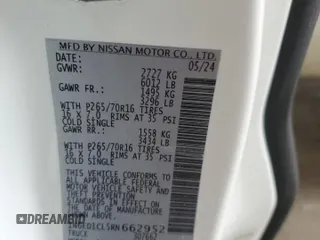 2024 Nissan Frontier S with VIN 1N6ED1CL5RN662952, listed as a Copart auction lot 60480765 with Not provided miles and Clean title. Bid and sale history available at DreamBid. Image 12.