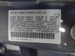 2020 Acura TLX w/Technology Pkg with VIN 19UUB2F42LA003192, listed as a IAAI auction lot 41482802 with 34,995 mi miles. Bid and sale history available at carsss.com. Image 9.