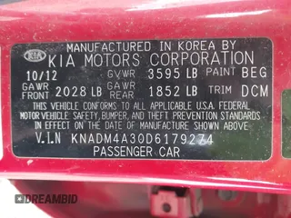 2013 Kia Rio LX with VIN KNADM4A30D6179274, listed as a IAAI auction lot 42014845 with 115,238 mi miles. Bid and sale history available at carsss.com. Image 9.