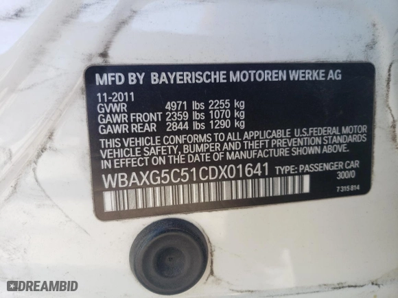 2012 BMW 5 Series 528i with VIN WBAXG5C51CDX01641, listed as a Copart auction lot 45061315 with 124,981 mi miles and Salvage Title. Bid and sale history available at carsss.com. Image 12.