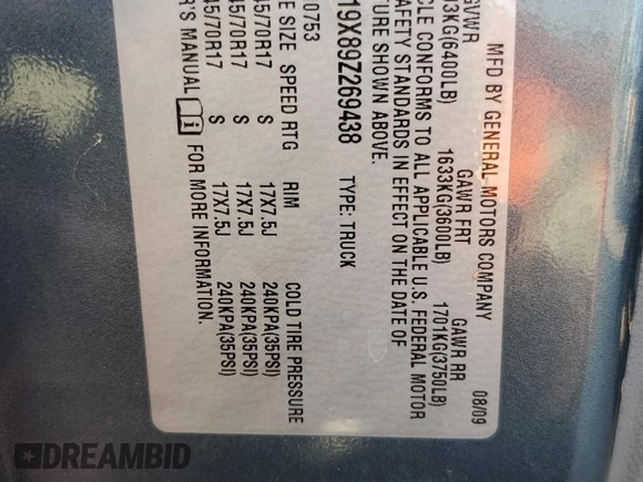 2009 GMC Sierra 1500 Work Truck z VIN 1GTEC19X89Z269438, wystawiony jako Copart lot #73713864 z przebiegiem 210 879 mil mil oraz Szkoda całkowita • Salvage title. Historia ofert i sprzedaży dostępna na DreamBid. Obrazek 14.