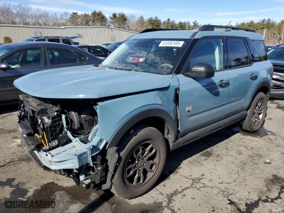 2022 Ford Bronco Sport Big Bend with VIN 3FMCR9B68NRE19516, listed as a Copart auction lot 43336165 with 21,025 mi miles and Salvage Title. Bid and sale history available at carsss.com. Image 1.