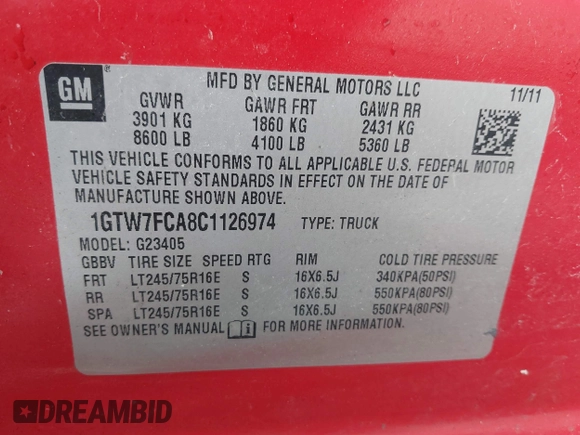 2012 GMC Savana Cargo with VIN 1GTW7FCA8C1126974, listed as a IAAI auction lot 42010602 with 251,367 mi miles. Bid and sale history available at carsss.com. Image 9.