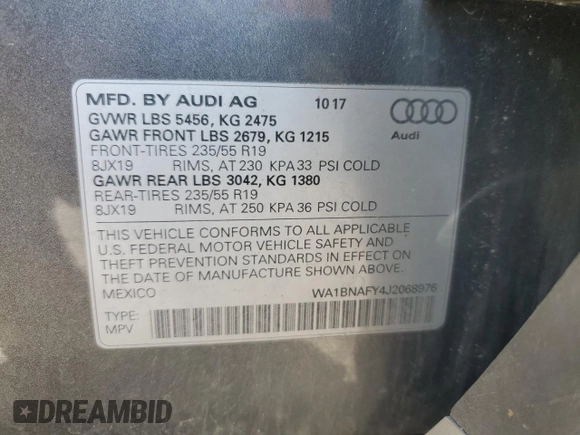 2018 Audi Q5 Premium Plus z VIN WA1BNAFY4J2068976, wystawiony jako Copart lot #59005005 z przebiegiem 121 247 mil mil oraz Szkoda całkowita • Salvage title. Historia ofert i sprzedaży dostępna na DreamBid. Obrazek 13.