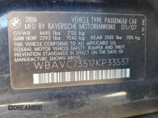2007 BMW 3 Series 328xi z VIN WBAVC73517KP33537, wystawiony jako Copart lot #84838494 z przebiegiem 154 227 mil mil oraz Szkoda całkowita • Salvage title. Historia ofert i sprzedaży dostępna na DreamBid. Obrazek 14.