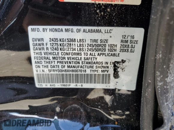 2017 Acura MDX Advance with VIN 5FRYD3H8XHB007018, listed as a Copart auction lot 45376275 with 116,938 mi miles and Salvage title. Bid and sale history available at DreamBid. Image 15.