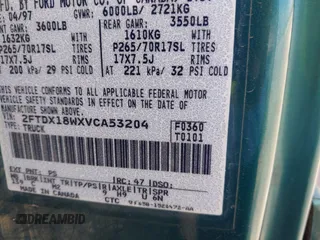 1997 Ford F-150 с VIN 2FTDX18WXVCA53204, выставлен на аукционе IAAI как лот 42651748 с пробегом 270 220 миль миль и . История ставок и продаж доступна на DreamBid. Изображение 9.