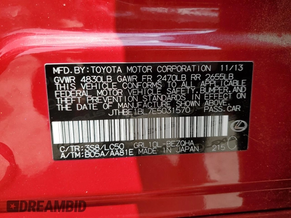 2014 Lexus GS 350 with VIN JTHBE1BL7E5031570, listed as a Copart auction lot 58766324 with 146,842 mi miles and Salvage Title. Bid and sale history available at carsss.com. Image 15.