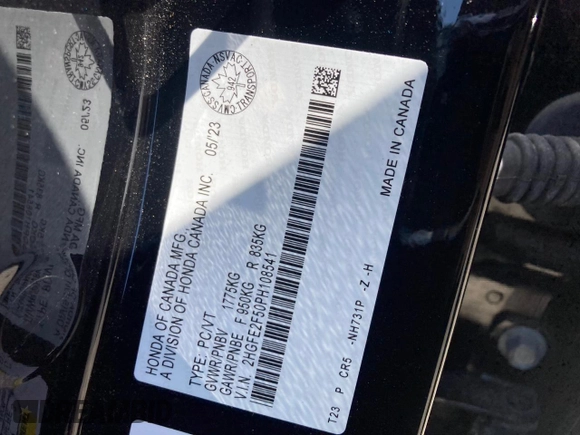 2023 Honda Civic Sport z VIN 2HGFE2F50PH108541, wystawiony jako Copart lot #53641295 z przebiegiem 27 991 mil mil oraz Szkoda całkowita • Salvage title. Historia ofert i sprzedaży dostępna na DreamBid. Obrazek 11.