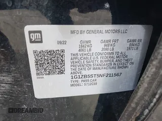 2022 Chevrolet Malibu LS with VIN 1G1ZB5ST5NF211567, listed as a IAAI auction lot 41958333 with 13,541 mi miles and . Bid and sale history available at DreamBid. Image 9.