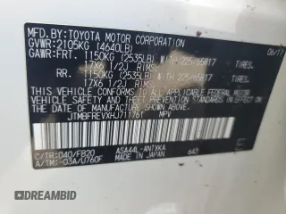 2017 Toyota RAV4 LE with VIN JTMBFREVXHJ711761, listed as a Copart auction lot 55808675 with Not provided miles and Salvage title. Bid and sale history available at DreamBid. Image 14.