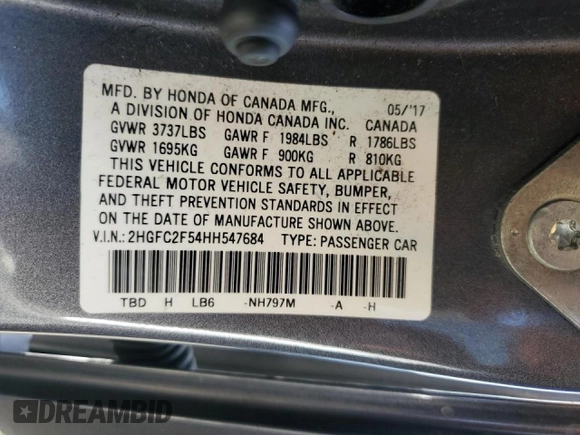 2017 Honda Civic Sedan LX with VIN 2HGFC2F54HH547684, listed as a Copart auction lot 51485985 with 139,066 mi miles and Salvage Title. Bid and sale history available at carsss.com. Image 13.