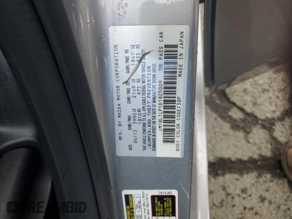 2013 Mazda 3 i Touring with VIN JM1BL1LP1D1825009, listed as a Copart auction lot 49516265 with 96,828 mi miles and Salvage Title. Bid and sale history available at carsss.com. Image 14.