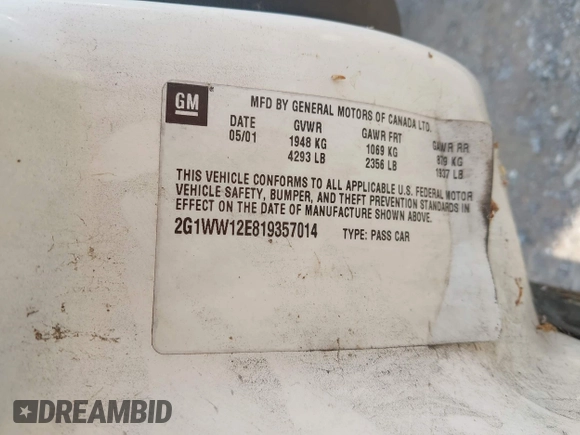 2001 Chevrolet Monte Carlo LS с VIN 2G1WW12E819357014, выставлен на аукционе IAAI как лот 42401560 с пробегом 162 485 миль миль и . История ставок и продаж доступна на DreamBid. Изображение 9.