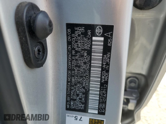 2009 Toyota Prius with VIN JTDKB20U597842760, listed as a Copart auction lot 53667835 with 108,244 mi miles and Salvage Title. Bid and sale history available at carsss.com. Image 12.