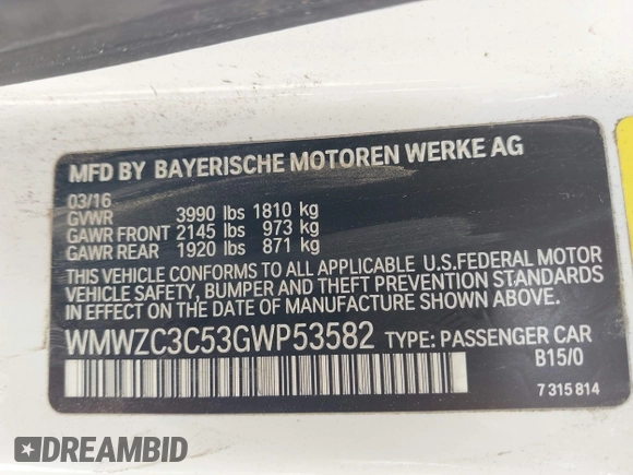 2016 MINI Countryman S with VIN WMWZC3C53GWP53582, listed as a IAAI auction lot 42400636 with Not provided miles and . Bid and sale history available at DreamBid. Image 9.