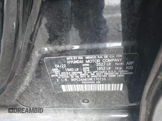 2022 Hyundai Accent SE with VIN 3KPC24A61NE170710, listed as a IAAI auction lot 40869215 with 28,459 mi miles. Bid and sale history available at carsss.com. Image 9.