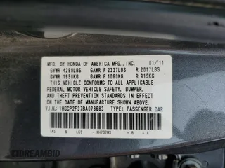 2011 Honda Accord LX with VIN 1HGCP2F37BA078683, listed as a Copart auction lot 60726405 with Not provided miles and Salvage title. Bid and sale history available at DreamBid. Image 13.