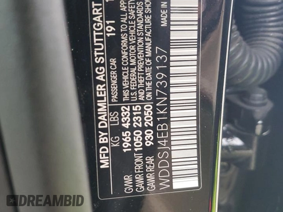 2019 Mercedes-Benz CLA 250 with VIN WDDSJ4EB1KN739137, listed as a Copart auction lot 81302823 with 62,520 mi miles and . Bid and sale history available at DreamBid. Image 12.