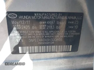 2011 Hyundai Sonata Limited with VIN 5NPEC4ABXBH300848, listed as a IAAI auction lot 41573138 with 184,774 mi miles and . Bid and sale history available at carsss.com. Image 9.