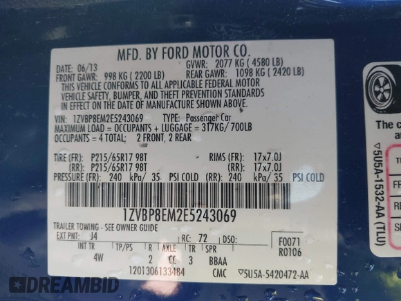 2014 Ford Mustang V6 with VIN 1ZVBP8EM2E5243069, listed as a IAAI auction lot 41725527 with 113,692 mi miles. Bid and sale history available at carsss.com. Image 9.